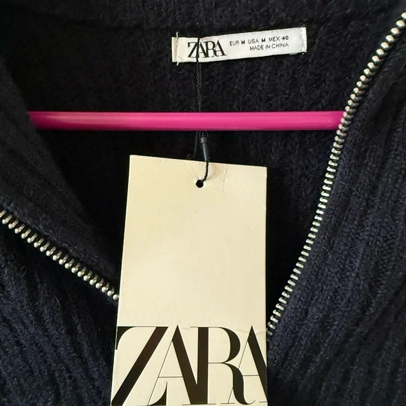 ZARA Ribbed Half-Zip Knit Sweater – Navy Blue, Size M - Picture 3 of 7